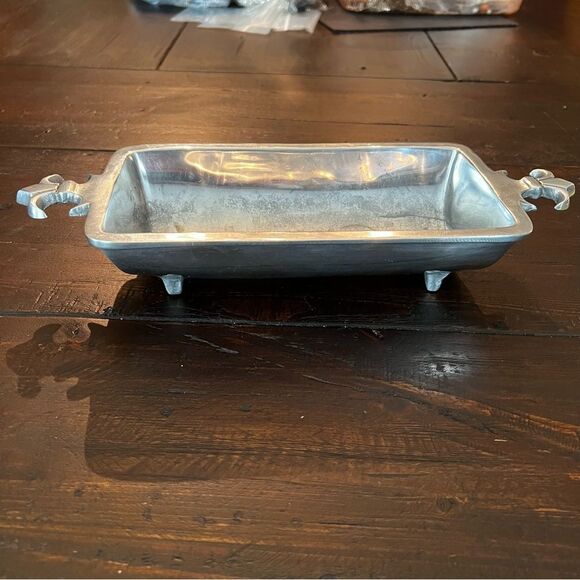 Rectangular Metal Silver Tray with Handles - Picture 1 of 3